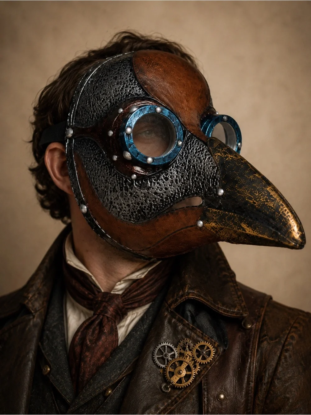 Ghoulish Designs Plague Doctor Steampunk Latex Mask Clear Lenses New